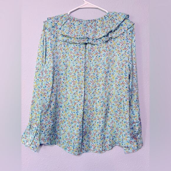 J. Crew NEW Ruffle Top in Field Day Print Small Floral w/ Gold Metallic Stripe S - Picture 4 of 9